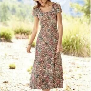 Peruvian Connection Pink Filagree Cotton Short Sleeve Maxi Dress, Artisan, Small